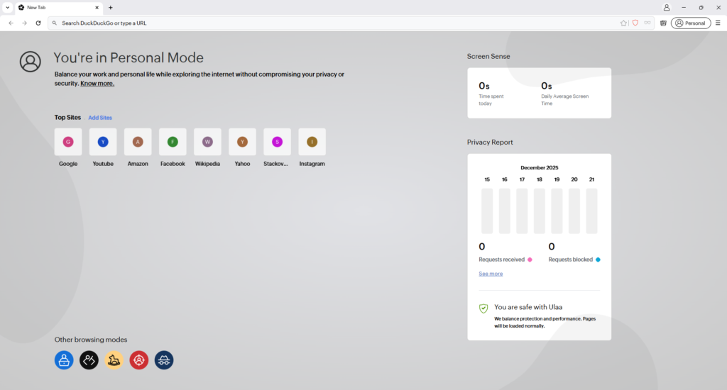 Personal browsing mode interface Ulaa, Ulaa vs Chrome